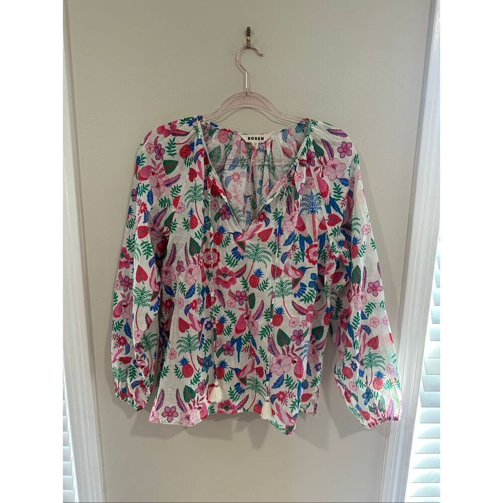 Boden Serena Tropical Floral Cotton Blouse US 10 - Picture 2 of 5